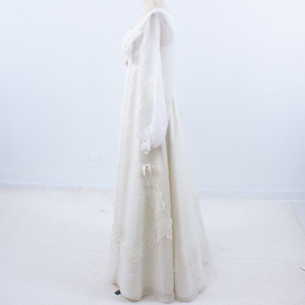 Wedding Dress Vintage 70s 6 Boho Long Sleeve Full Princess Bridal Gown Ivory - Picture 6 of 14